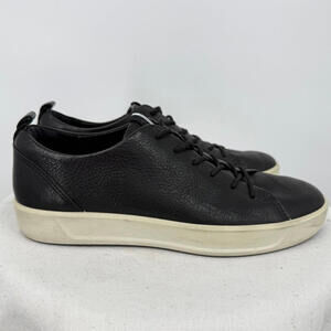 Women's Ecco Full Grain Leather Lace Up Sneaker Black Cream 7